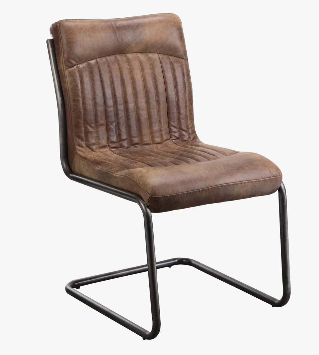 Set of 2 industrial Moe's grazed brown leather chairs 🥃