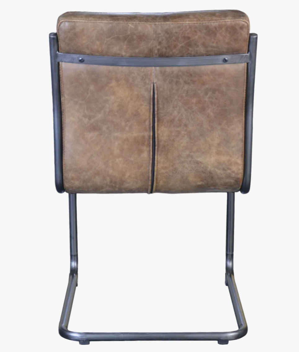 Set of 2 industrial Moe's grazed brown leather chairs 🥃