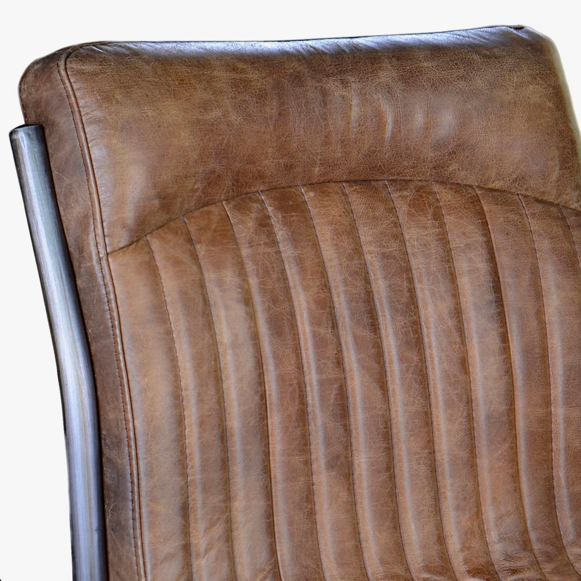 Set of 2 industrial Moe's grazed brown leather chairs 🥃