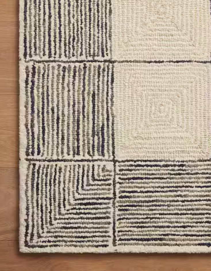 5x7'6" Chris Loves Julia x Loloi cream & black wool rug 🖤