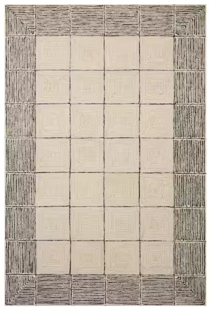 5x7'6" Chris Loves Julia x Loloi cream & black wool rug 🖤