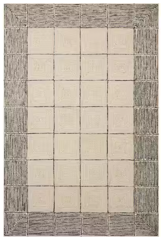 5x7'6" Chris Loves Julia x Loloi cream & black wool rug 🖤
