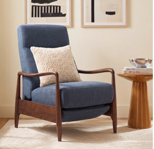 Indigo upholstered manual recliner w/ performance linen 🧿