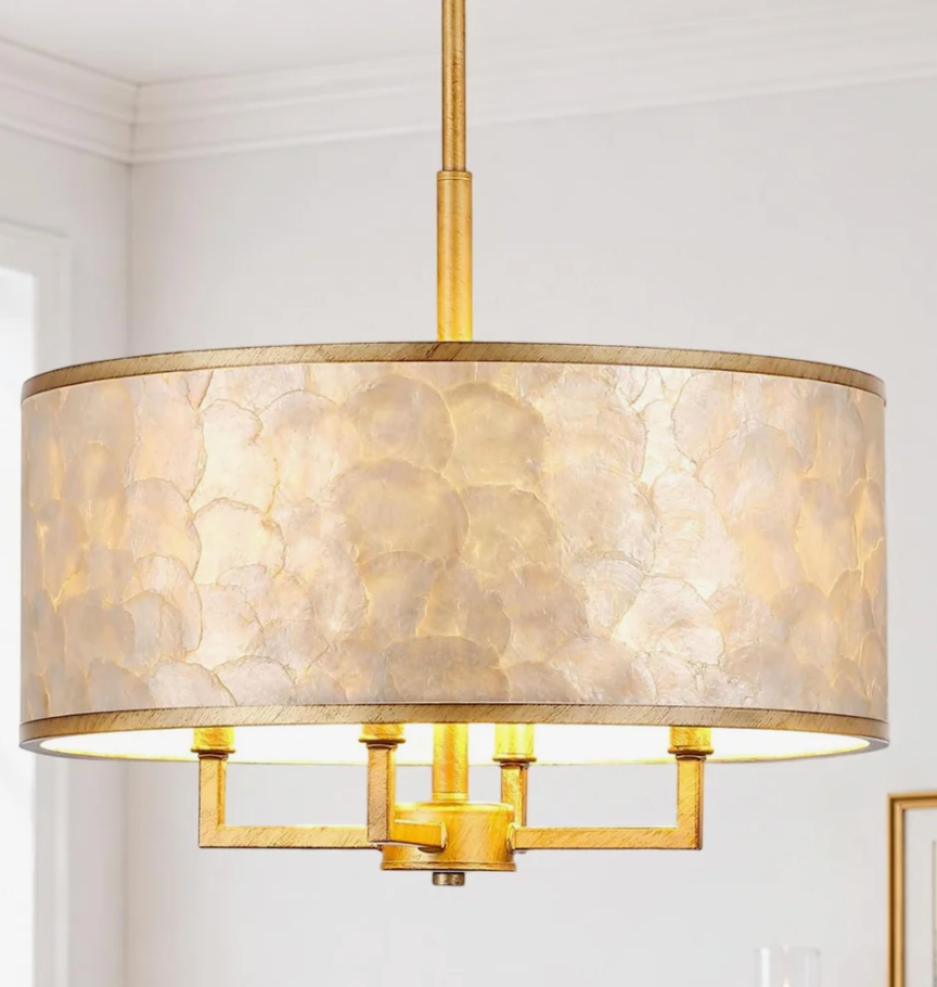 4-Light natural Capiz shell drum chandelier 🐚