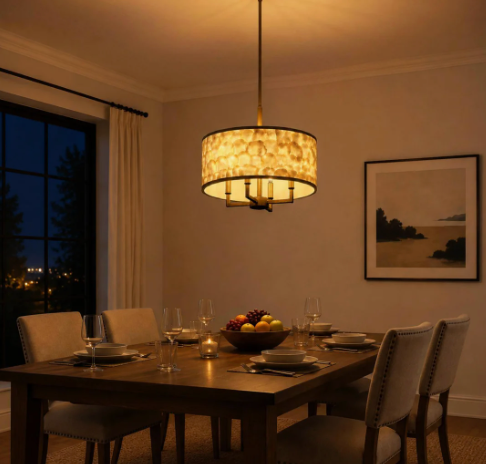 4-Light natural Capiz shell drum chandelier 🐚
