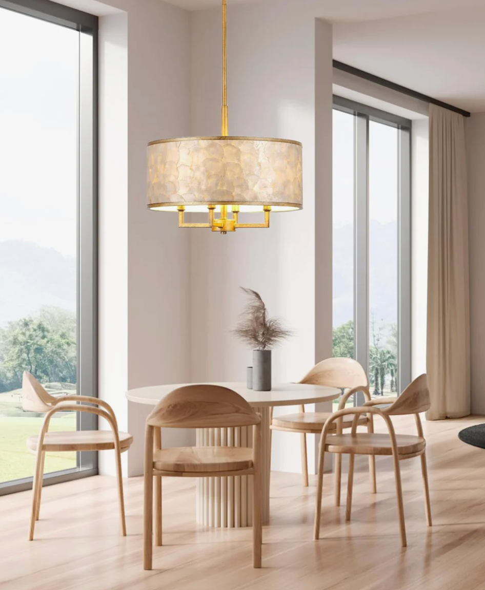 4-Light natural Capiz shell drum chandelier 🐚