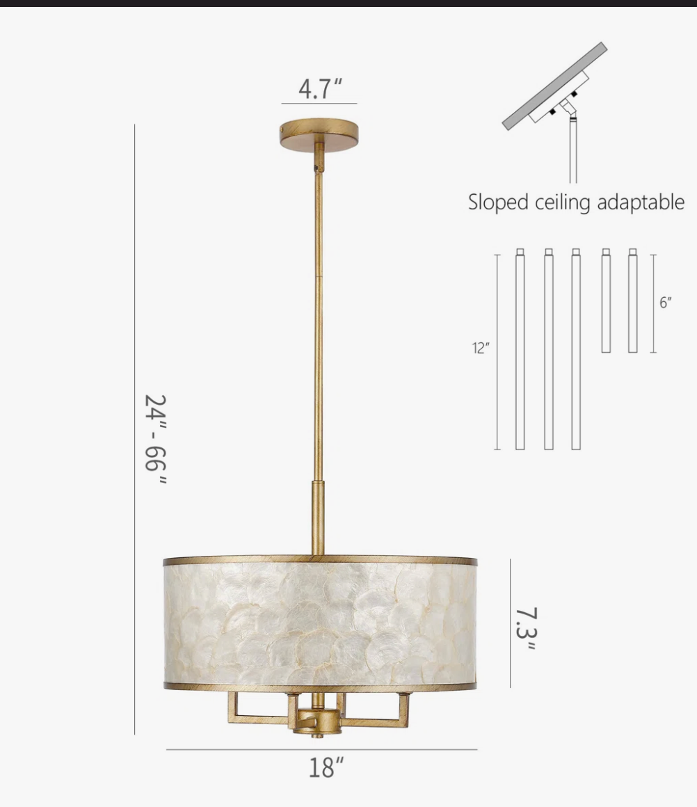 4-Light natural Capiz shell drum chandelier 🐚