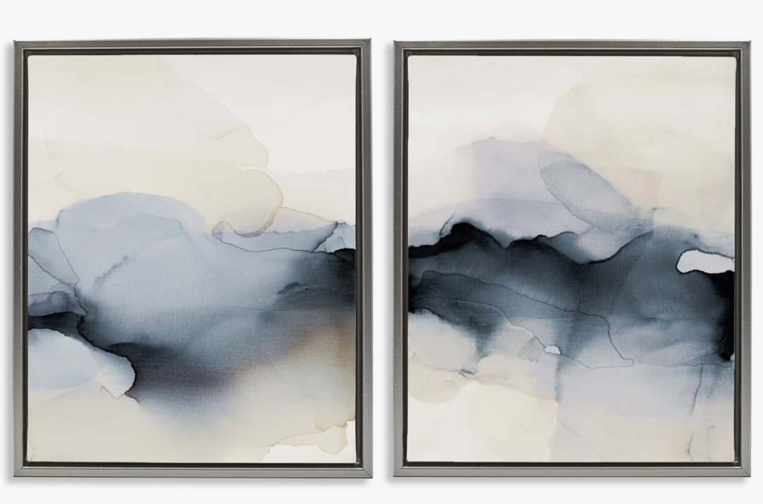 Abstract watercolor 2 piece gray framed giclee art print 🗻