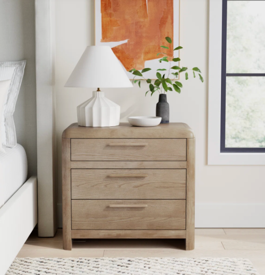3-drawer ash wood nightstand in ginger ☕
