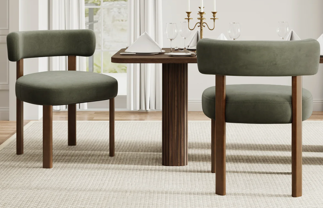 Set of 2 modern green upholstered dining chairs w/ wood frame 🍽️