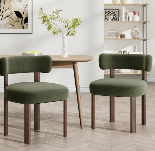 Set of 2 modern green upholstered dining chairs w/ wood frame 🍽️