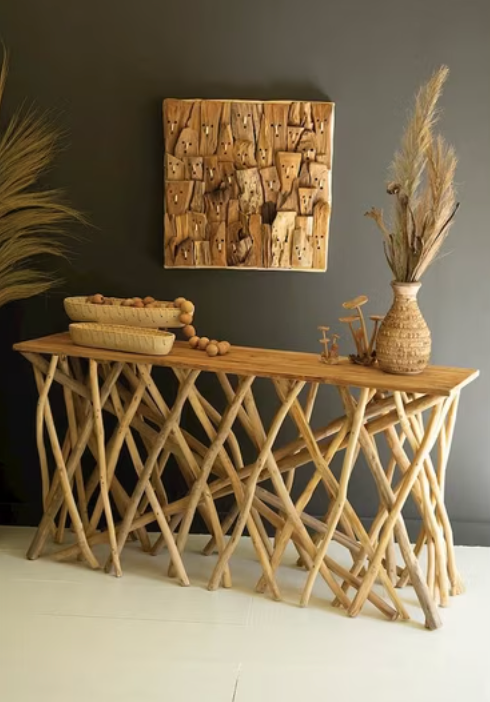 Repurposed teak wood branches console table 🌻