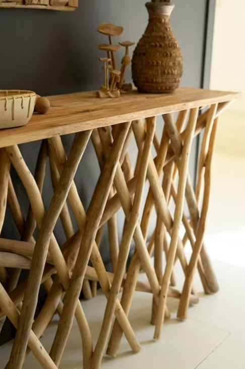 Repurposed teak wood branches console table 🌻