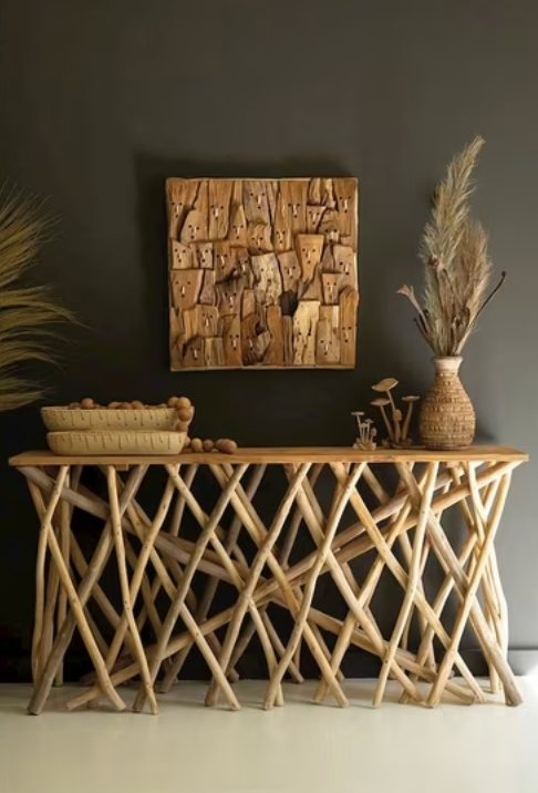 Repurposed teak wood branches console table 🌻