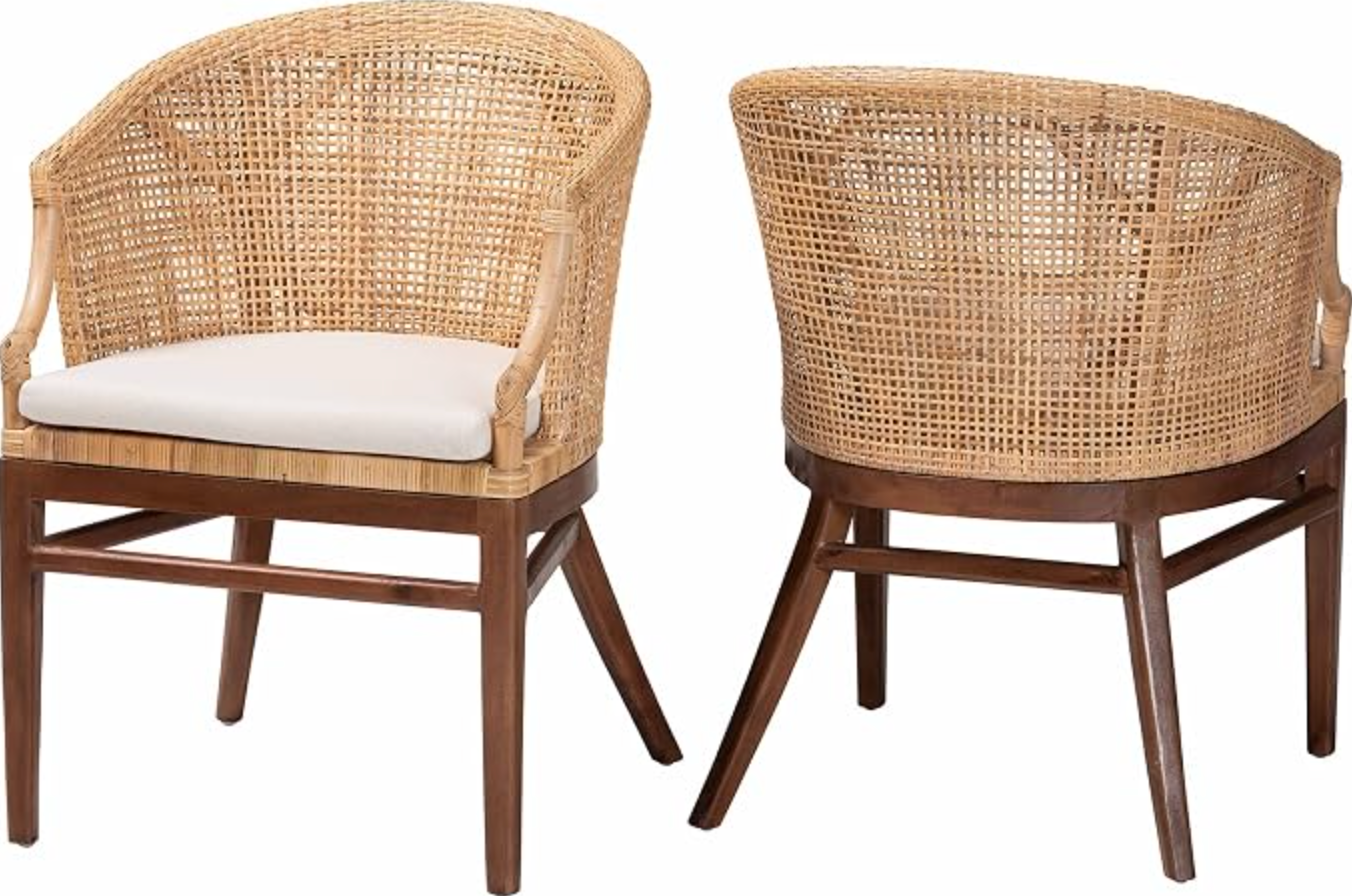 2 bali & pari light honey rattan & wood counterheight barstools 🌻