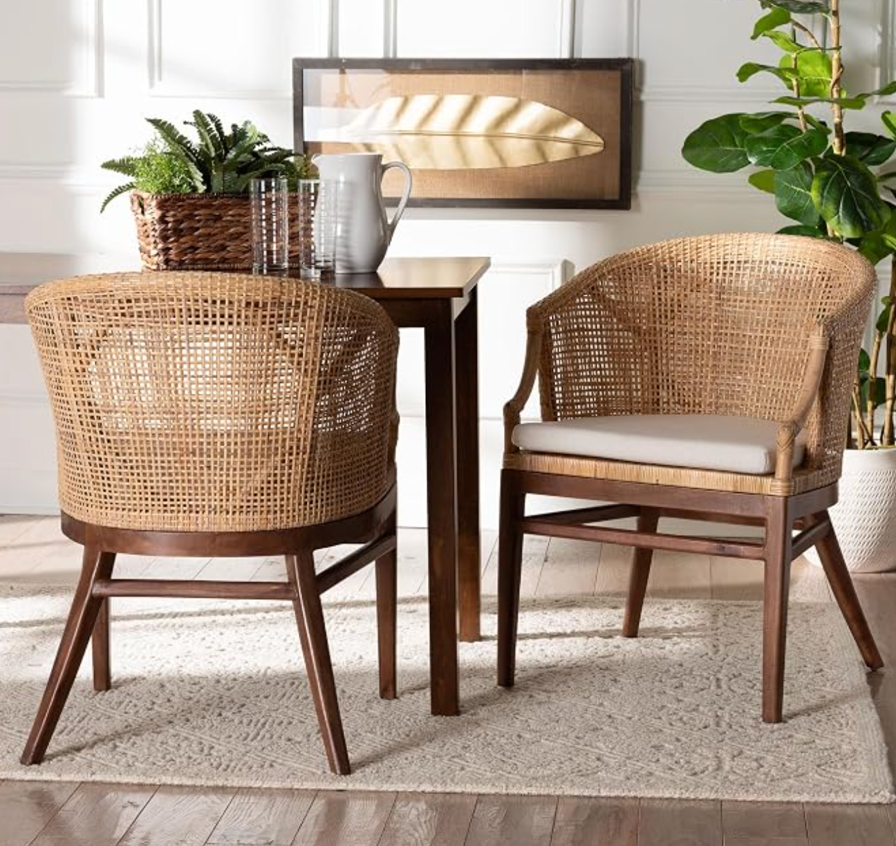 2 bali & pari light honey rattan & wood counterheight barstools 🌻