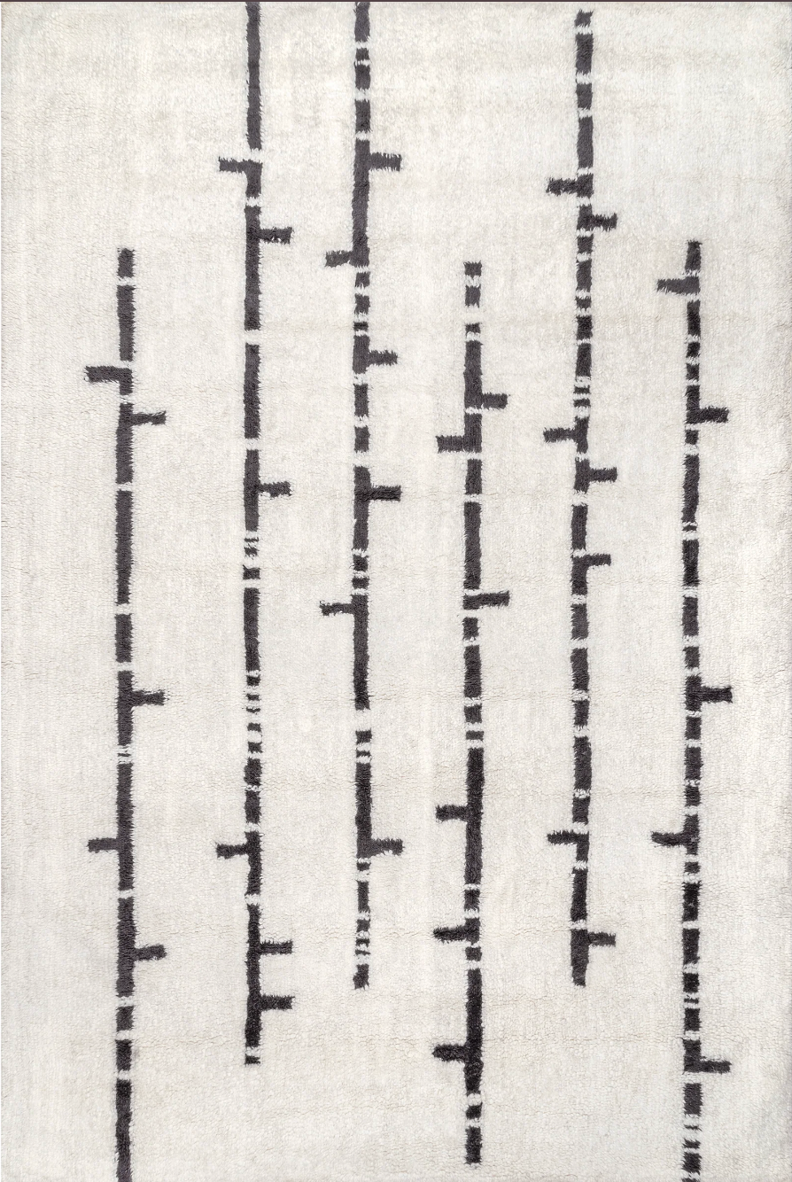 6x9 machine washable stripe wool ivory rug 🩶🖤
