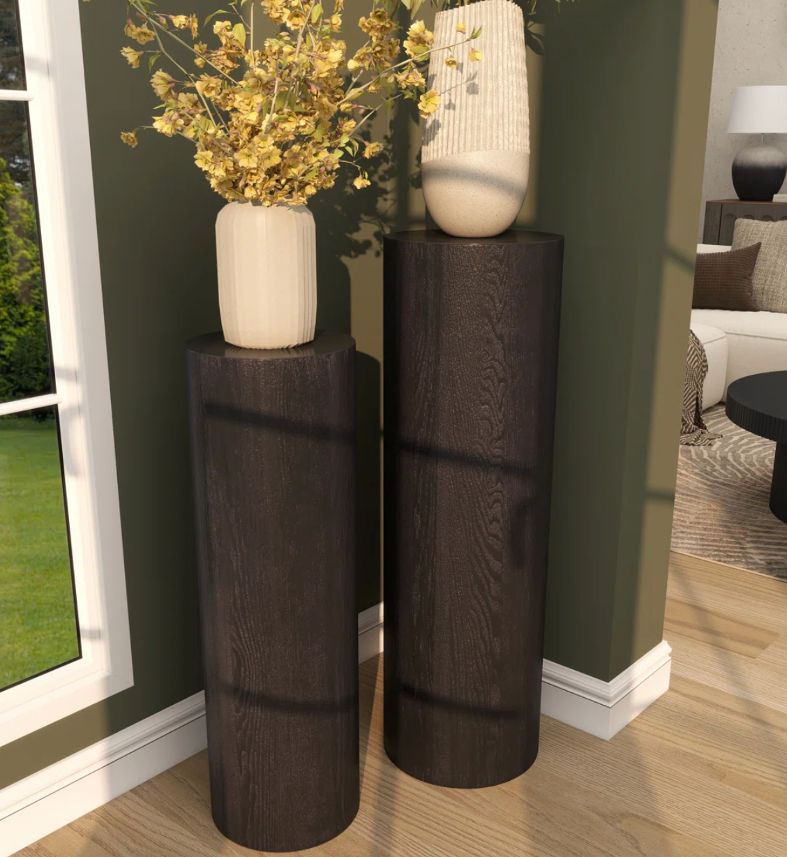 Set of 2 black 34x40 wood handmade pedestal end tables 🖤