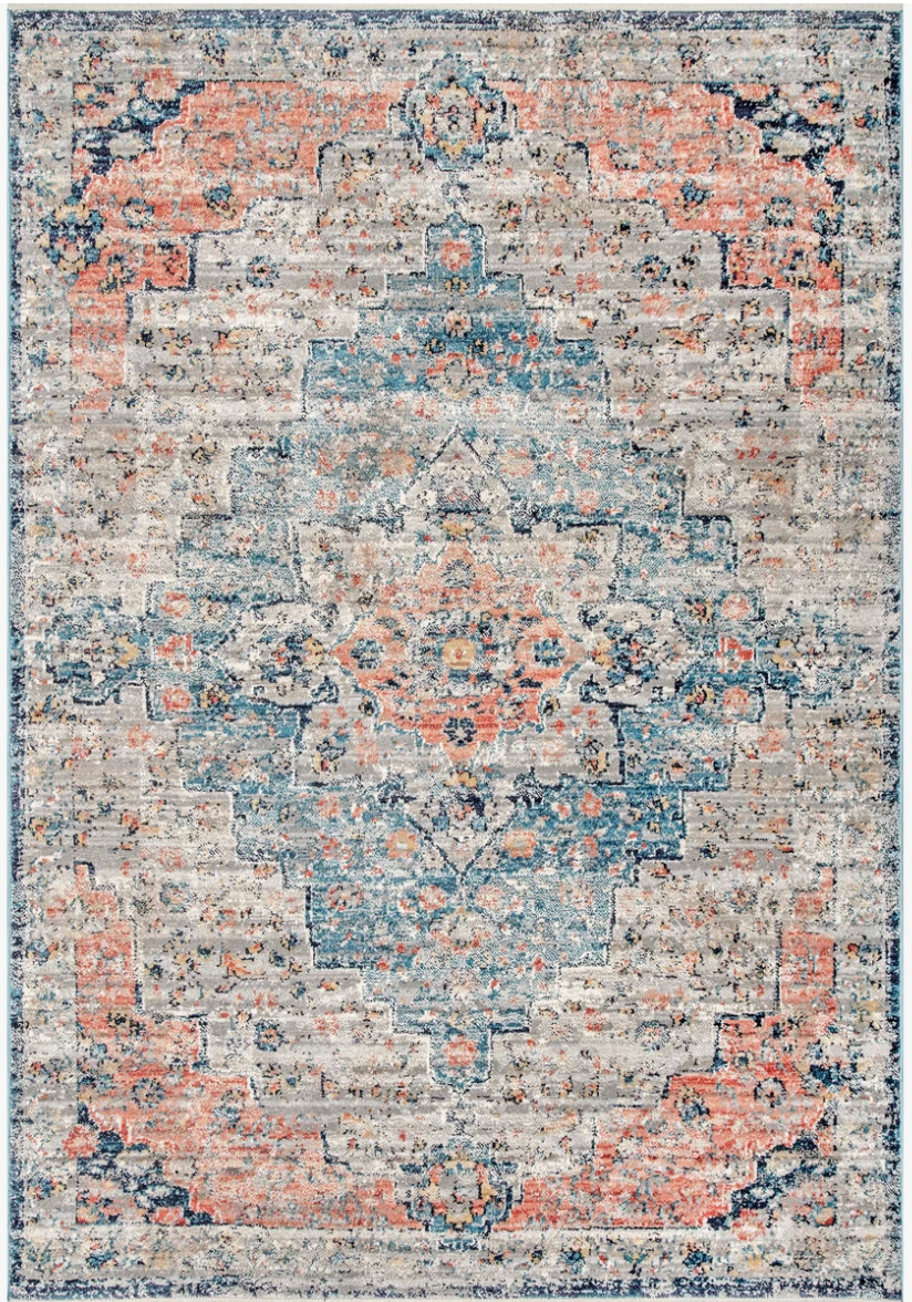 5' 3'' x 7' 3'' Coral/ Navy performance rug 🪻