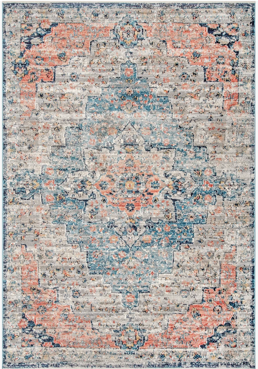 5' 3'' x 7' 3'' Coral/ Navy performance rug 🪻