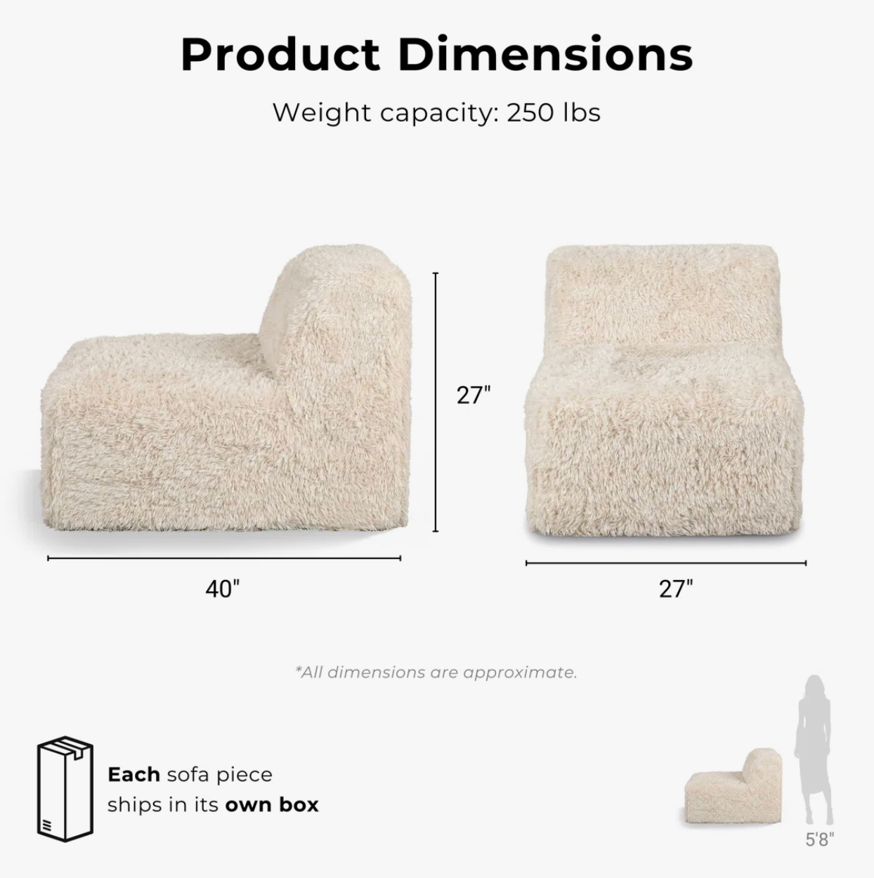 Faux fur foam modular compressed armless chair 🌸