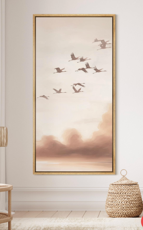 30x60 Flying Cranes at Dawn minimalist nature print 🦩