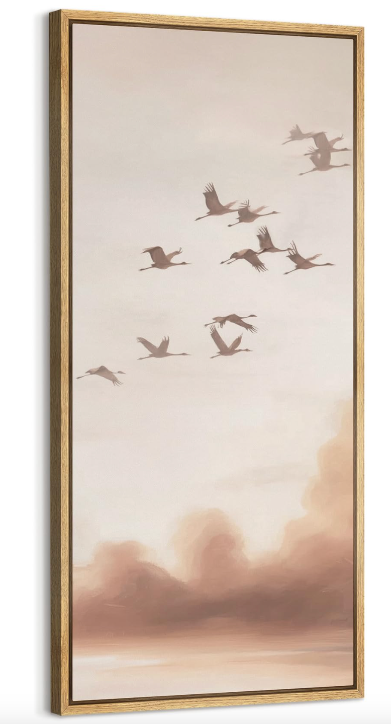 30x60 Flying Cranes at Dawn minimalist nature print 🦩