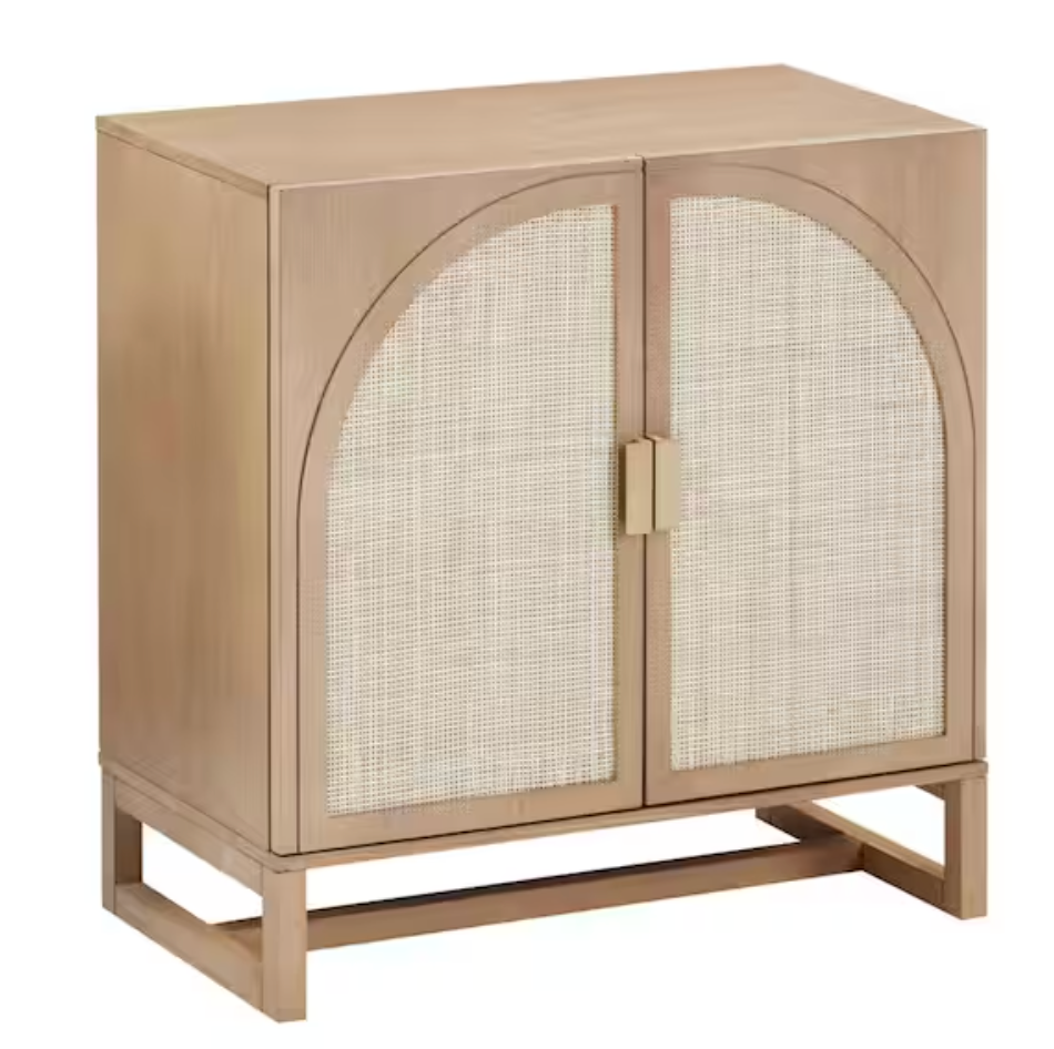 Nathan James MCM raw oak arched accent cabinet w/ rattan & adjustable shelf 🌻