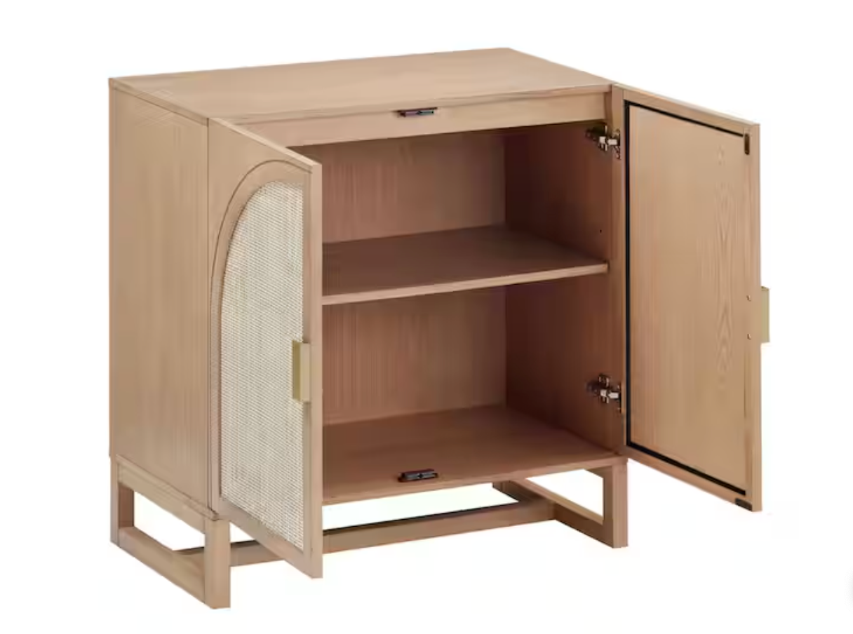 Nathan James MCM raw oak arched accent cabinet w/ rattan & adjustable shelf 🌻