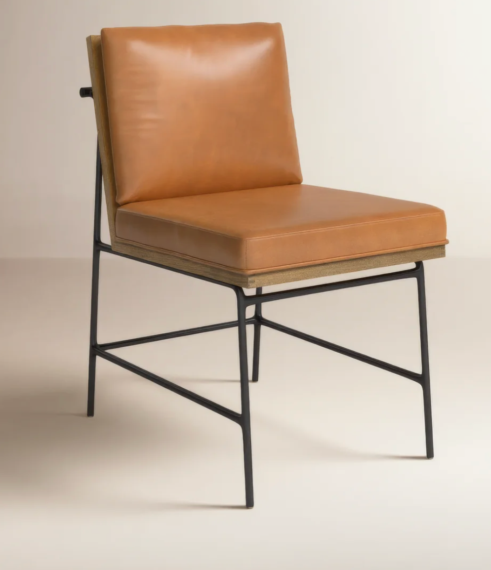 Four Hands modern butterscotch faux leather upholstered chair 🥃