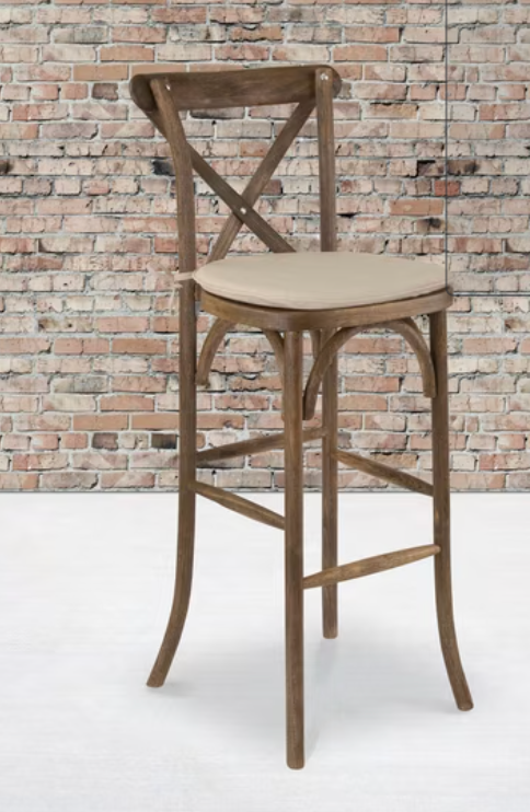 Rustic brown wood crossback wood barheight barstool 🤎