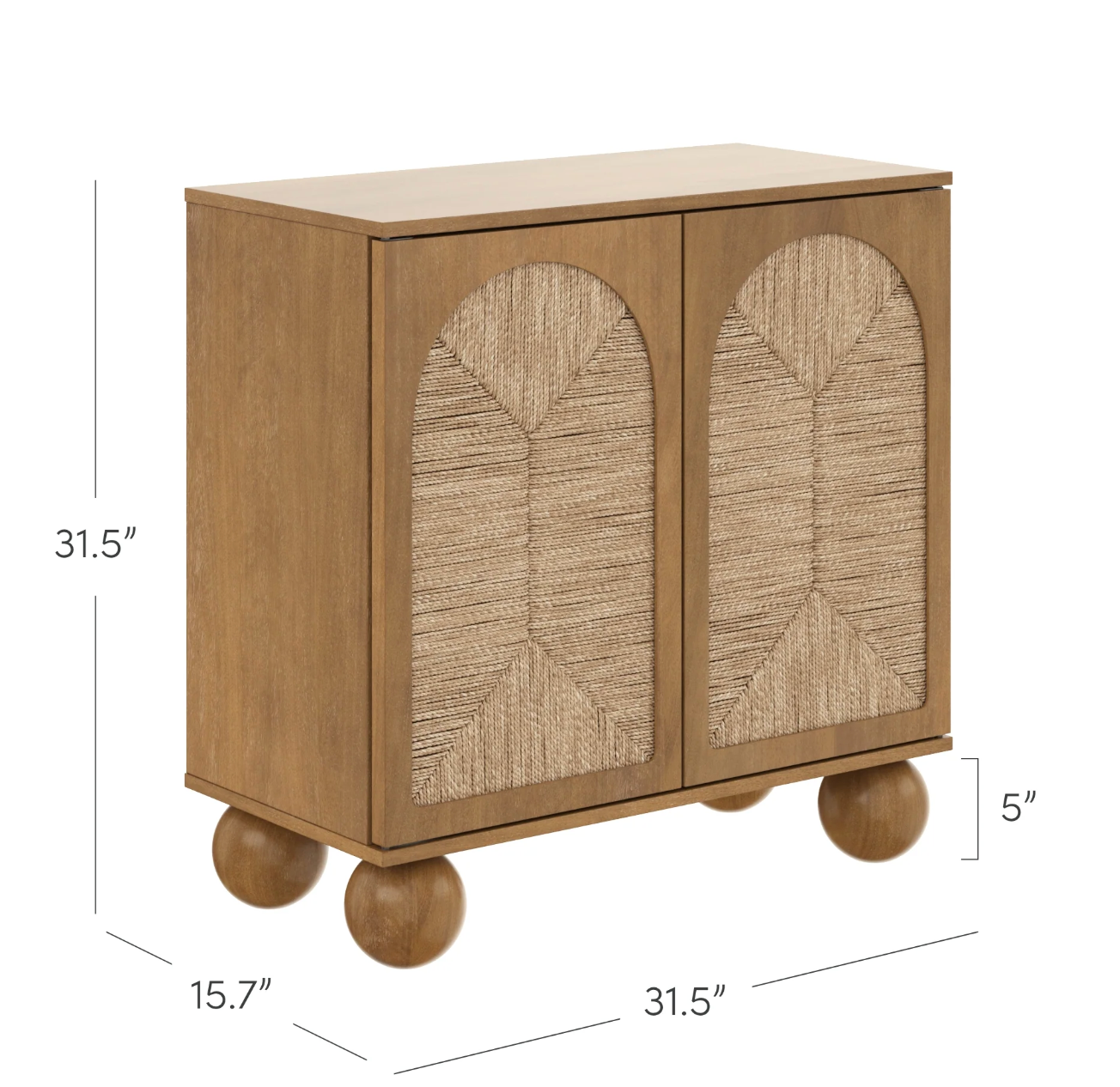 Light brown Nathan James boho entryway storage cabinet w/ natural seagrass & wood doors 🌻