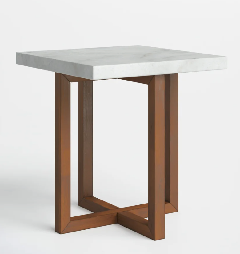 White marble end table w/ modern wood base ☕
