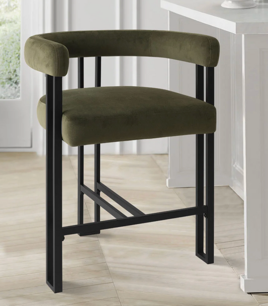 Olive green velvet counterheight barstool 🍷