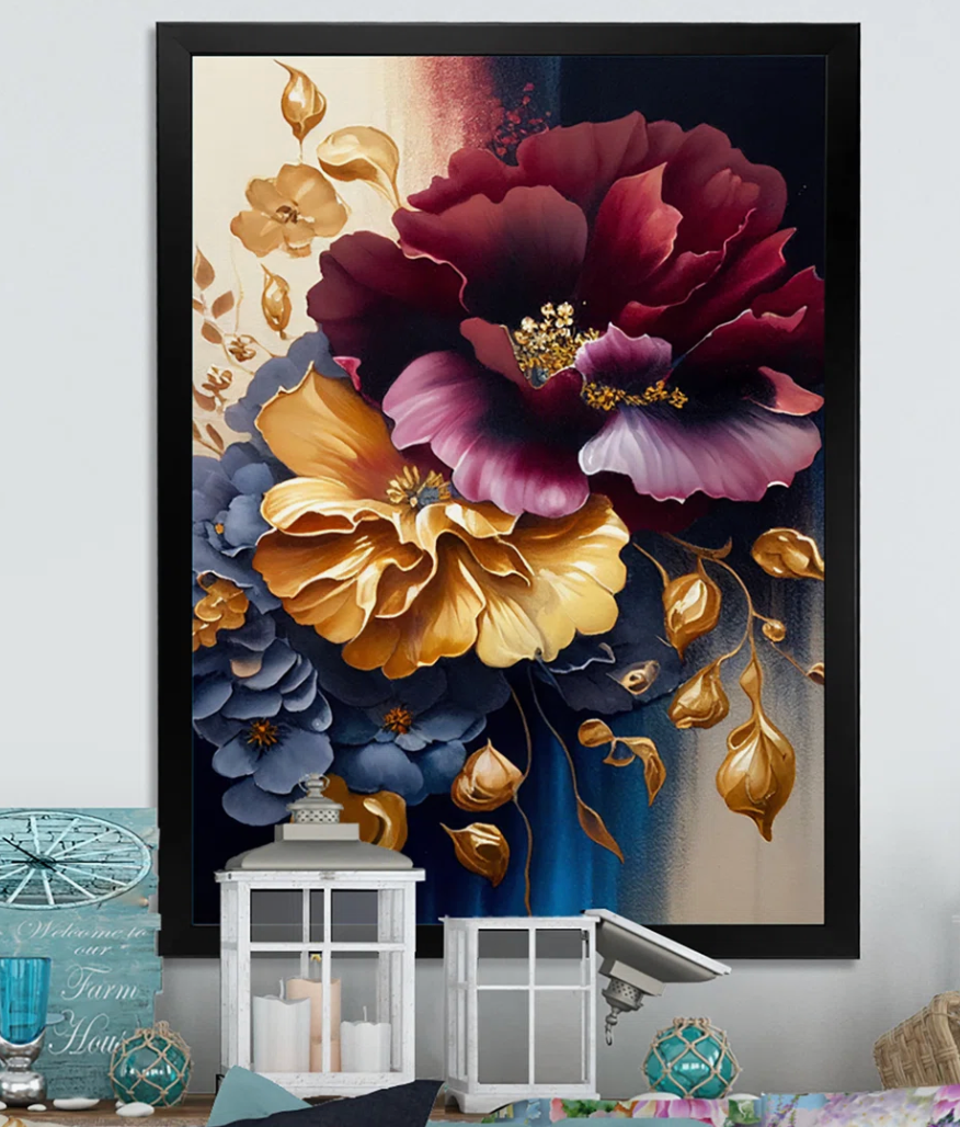 Burgundy And Blue Floral Bunch II - Floral Canvas Prints 🌸