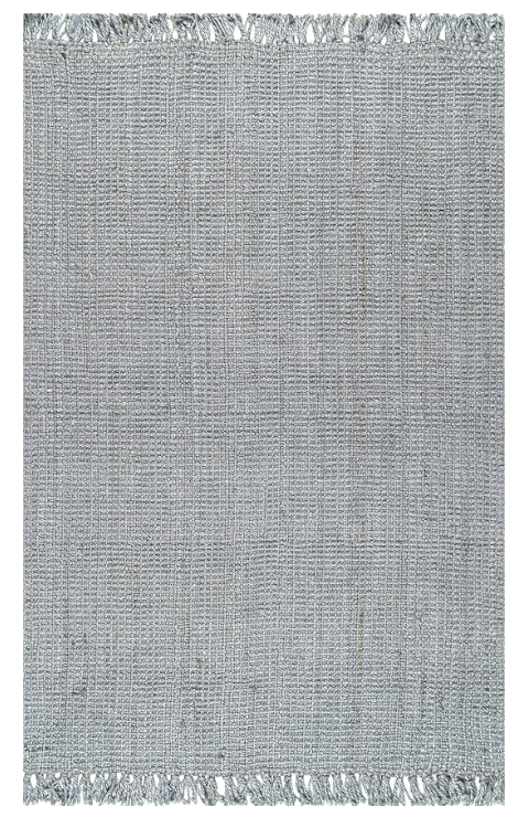 5' x 7'6" handmade chunky grey jute rug w/ tassels 🩶