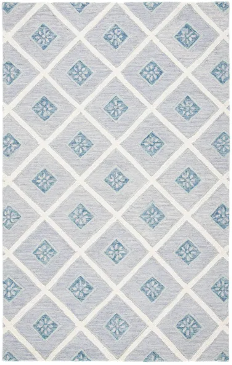 8x10 blue & ivory handmade wool rug