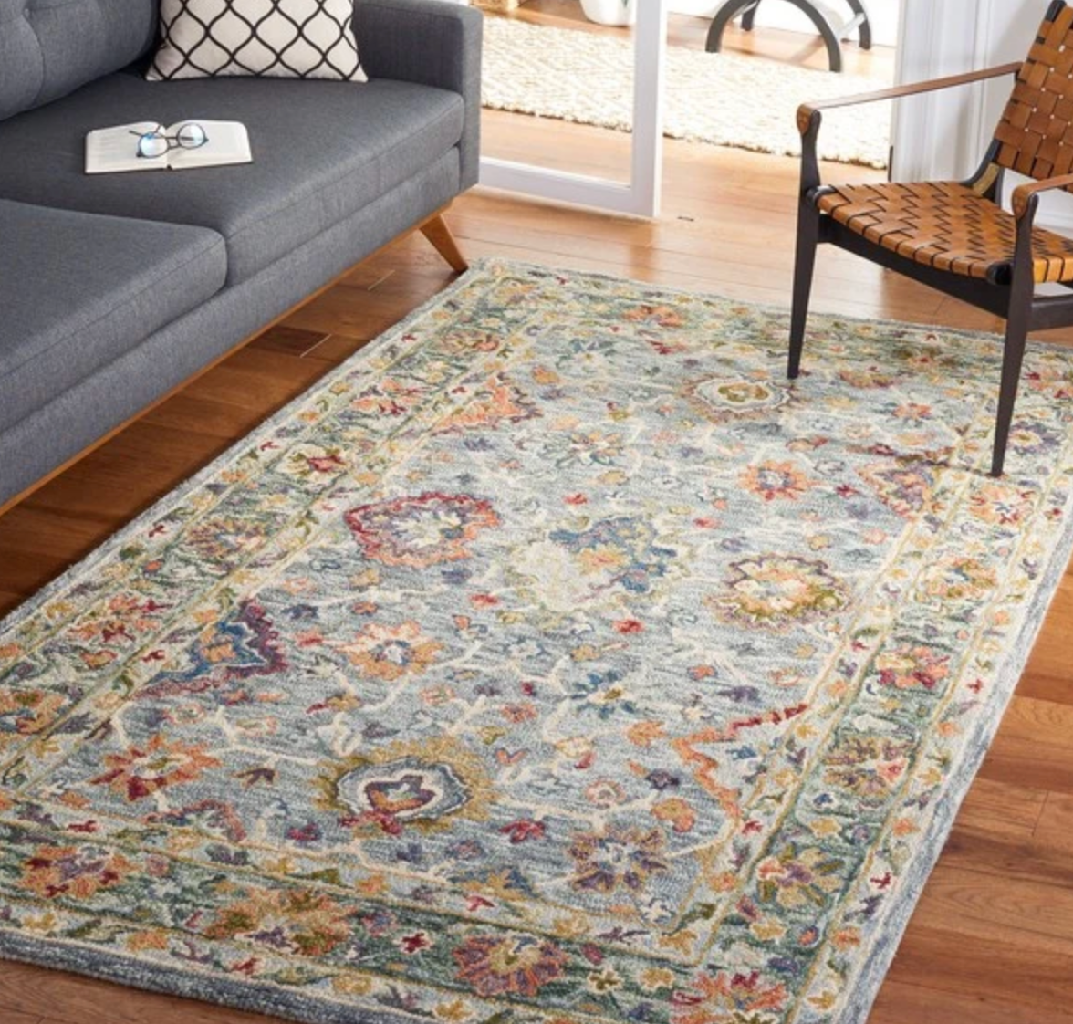 9x12 grey & green boho floral rug 🪴