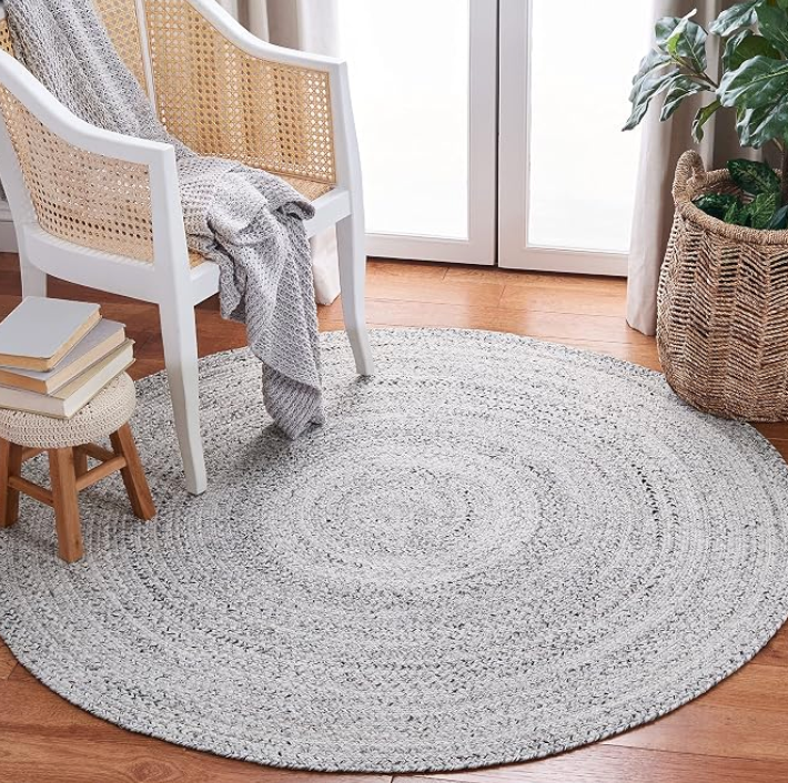 4' round braided Grey/Charcoal handmade country cottage reversible rug 🩶