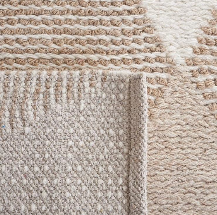 6' square natural & ivory handmade boho wool rug 🪴