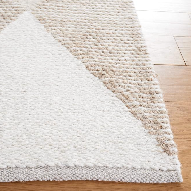 6' square natural & ivory handmade boho wool rug 🪴