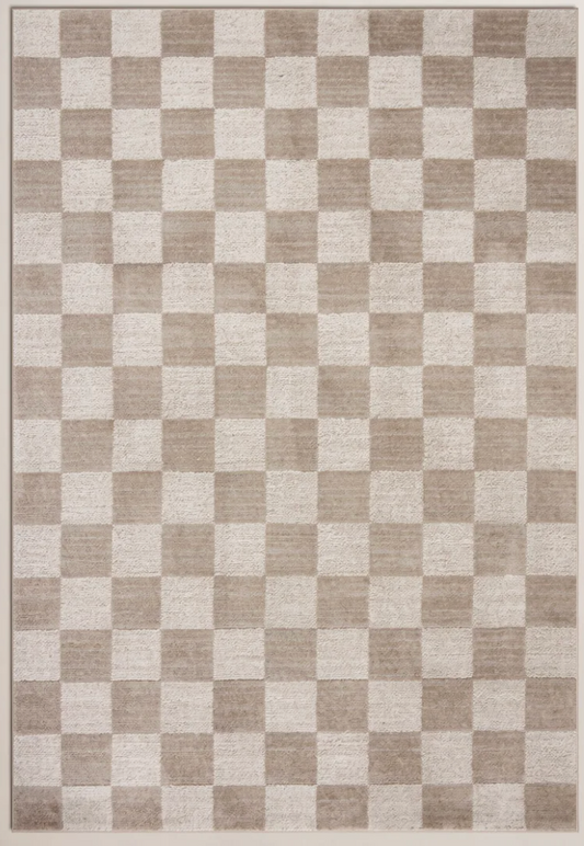 Chris Loves Julia x Loloi pebble & ivory checkered 8x10 rug 🪴