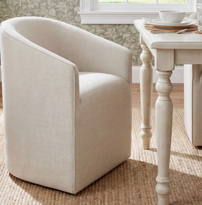 Birch Lane cream linen chair w/ castors 🦋