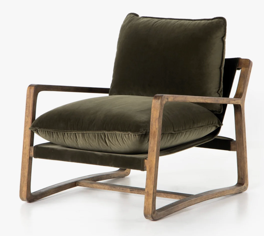 Modern olive performance velvet armchair 🫒