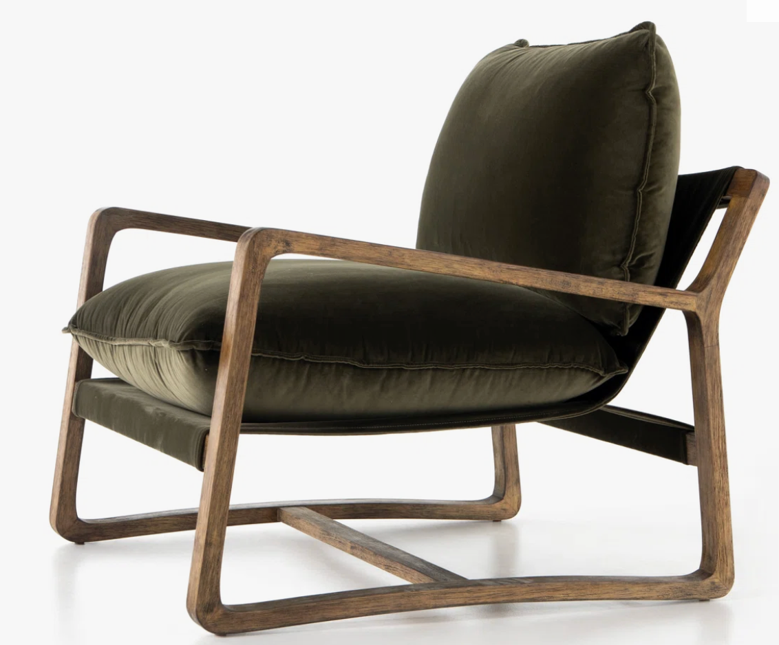 Modern olive performance velvet armchair 🫒