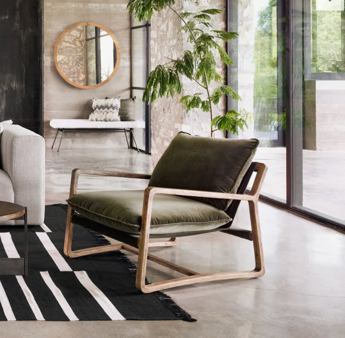 Modern olive performance velvet armchair 🫒