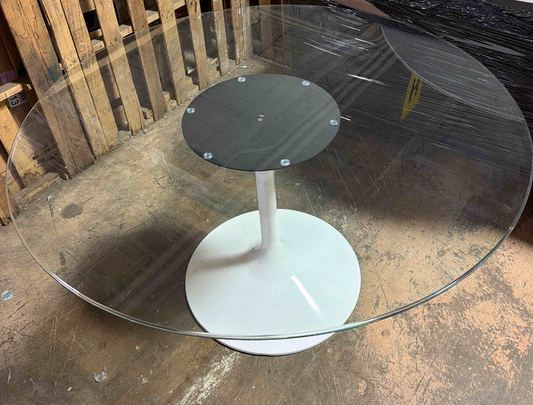Modern round glass tulip dining table w/ white pedestal base 🍽️