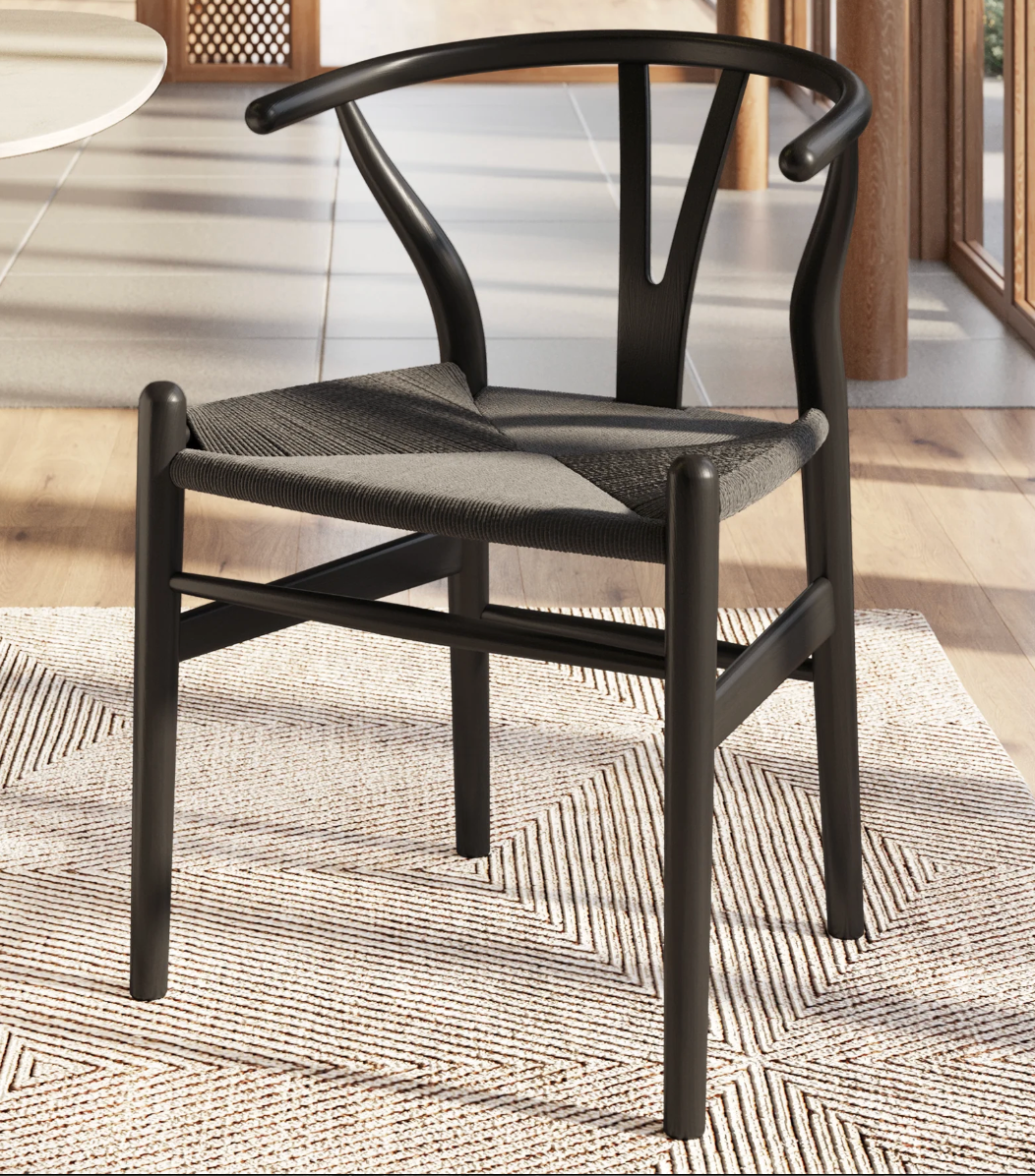 4 Poly & Bark woven wishbone MCM dining Chairs 🪑