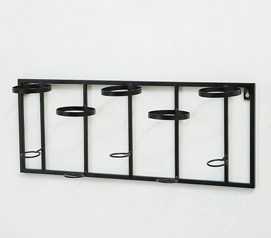 Wall-mounted black metal wine rack, 5-bottle display 🍷