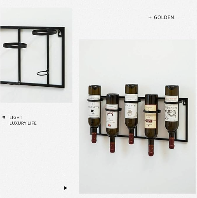 Wall-mounted black metal wine rack, 5-bottle display 🍷